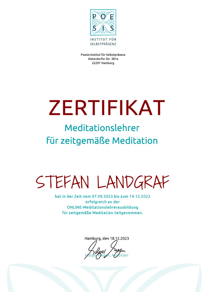 Zertifikat Meditationslehrer Stefan Landgraf